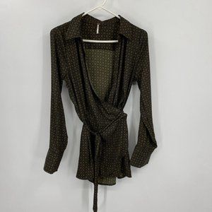 Free People Black Wrap Blouse